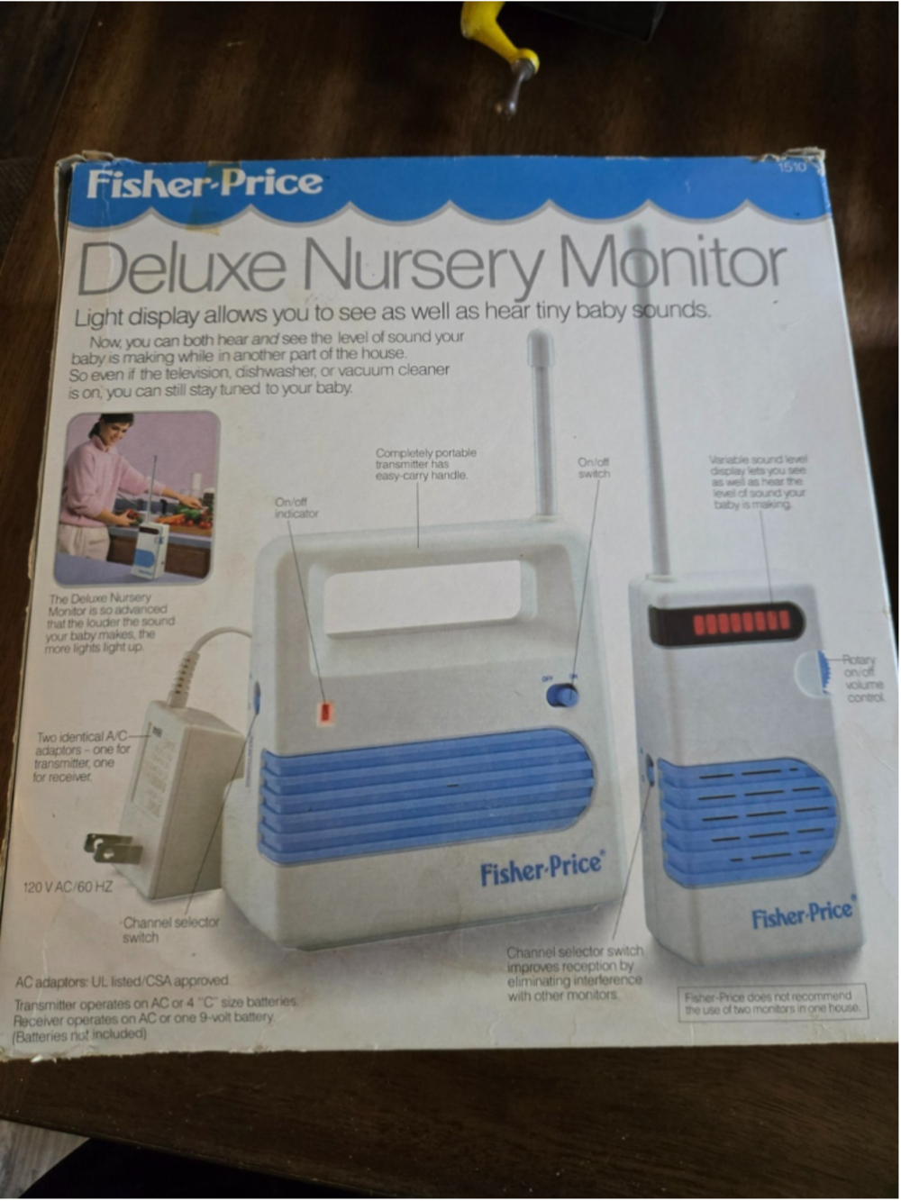 Vintage Fisher Price Deluxe Nursery Monitor Baby Monitor Tested Works Box 1510
